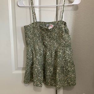New never worn green spaghetti strap top with brown and white flowers.